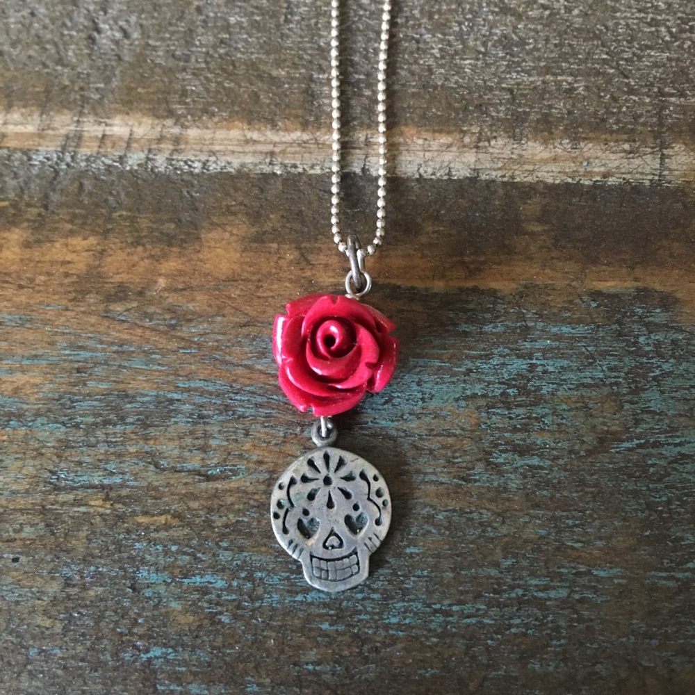 Sugar Skull & Rose Necklace